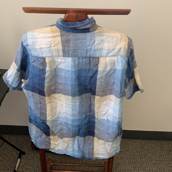 Tommy Bahama relax blue plaid modern fit short sleeve 100% linen mens large - Picture 2 of 9